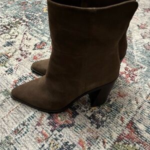 Steve Madden Olive Brown Suede Pointed-Toe Block Heel Ankle Boots